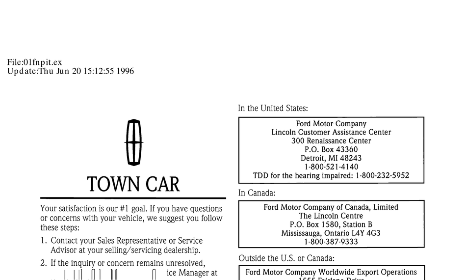 LINCOLN 1997 TOWN CAR AUTOMOBILE OWNER'S MANUAL | ManualsLib