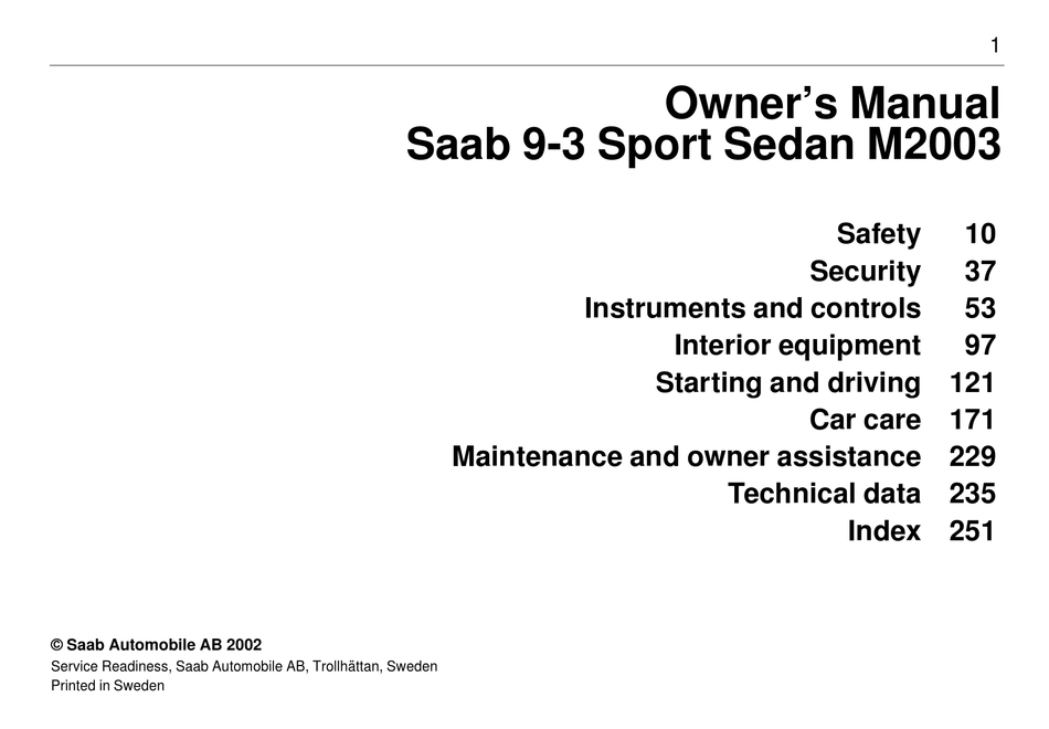 Saab 2003 9 3 Owner S Manual Pdf Download Manualslib