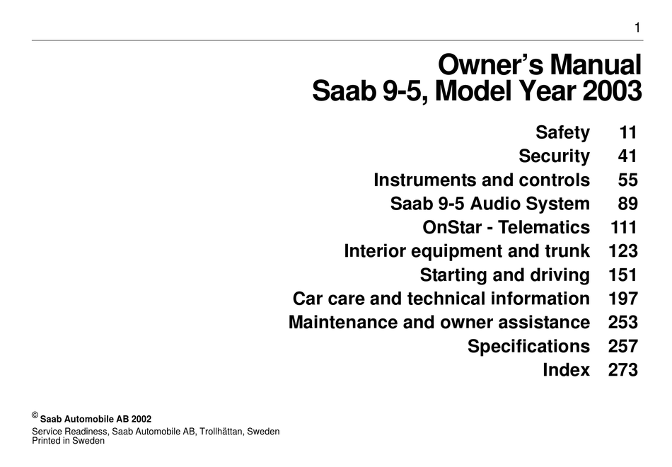 Saab 2003 9 5 2 3 Turbo Ecopower Owner S Manual Pdf Download Manualslib