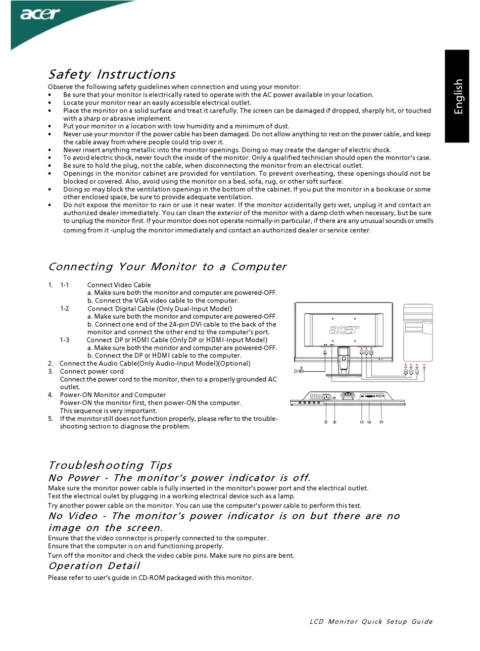 ACER P216H QUICK SETUP MANUAL Pdf Download | ManualsLib