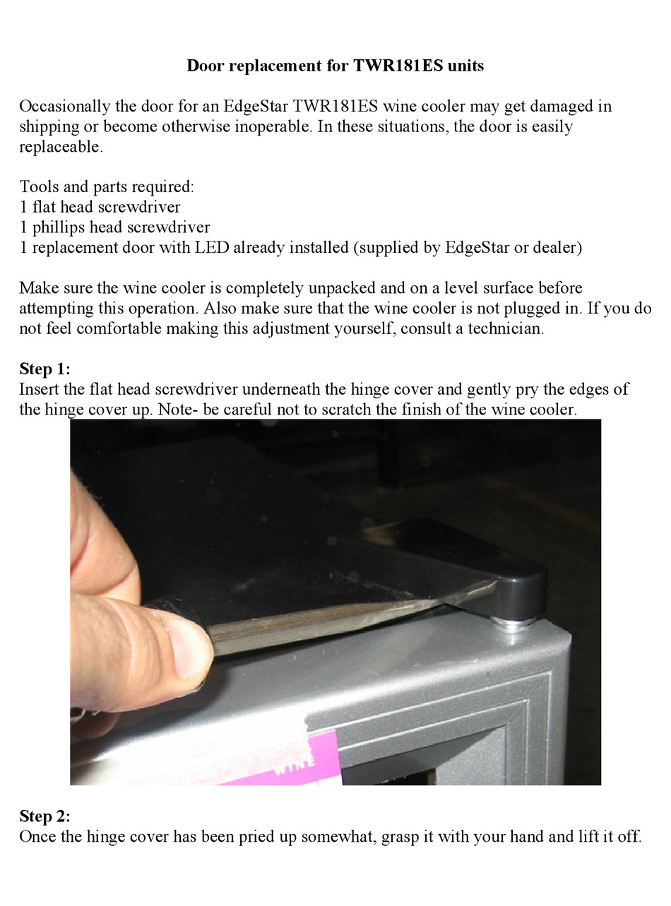 Edgestar Twr181es Door Replacement Pdf Download Manualslib