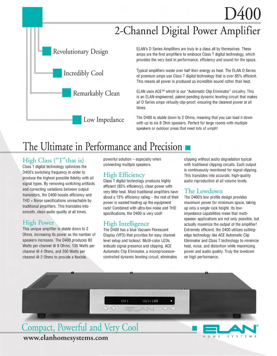 ELAN D400 AMPLIFIER SPECIFICATIONS | ManualsLib