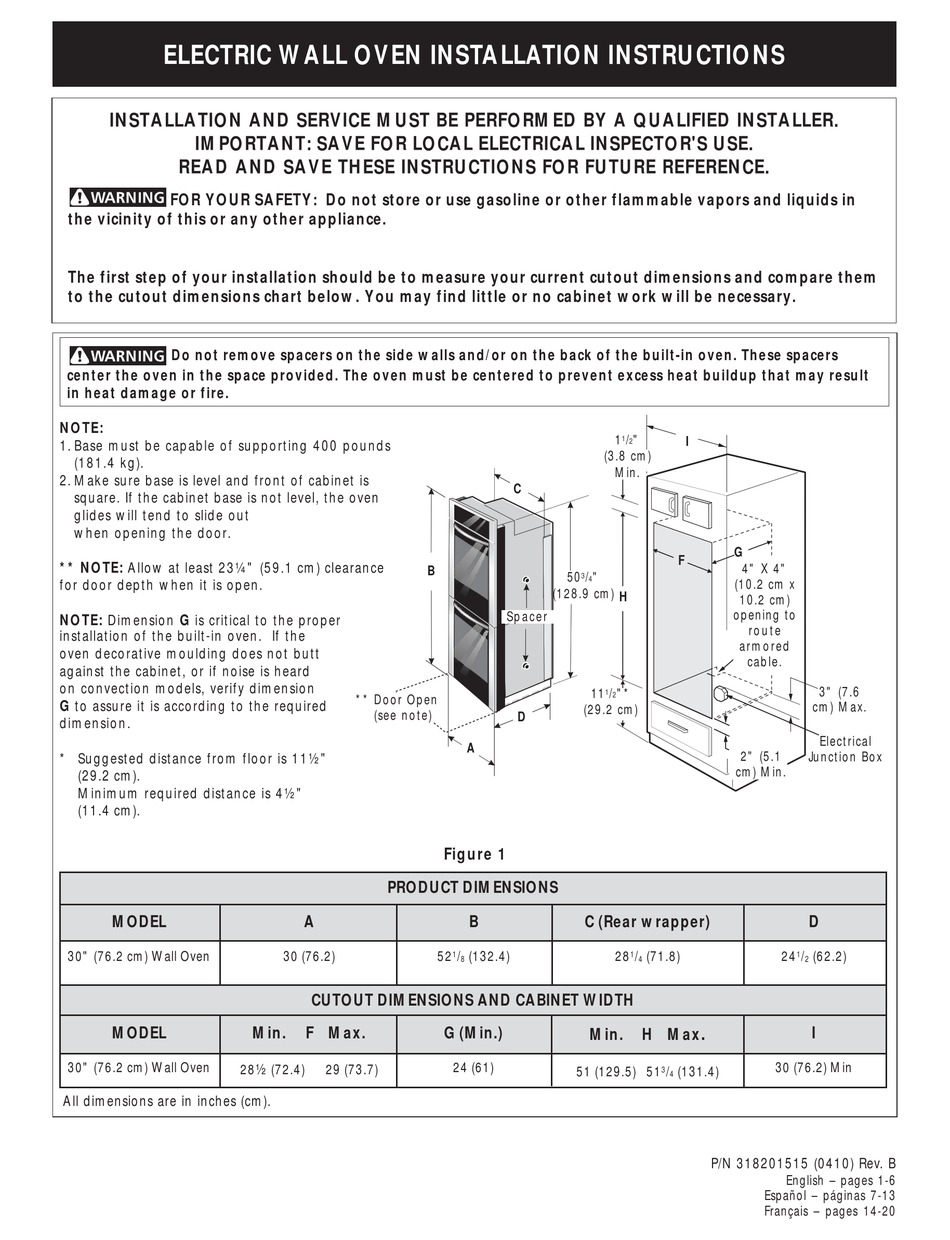 ELECTROLUX E30EW85ESS OVEN INSTALLATION INSTRUCTIONS MANUAL ManualsLib