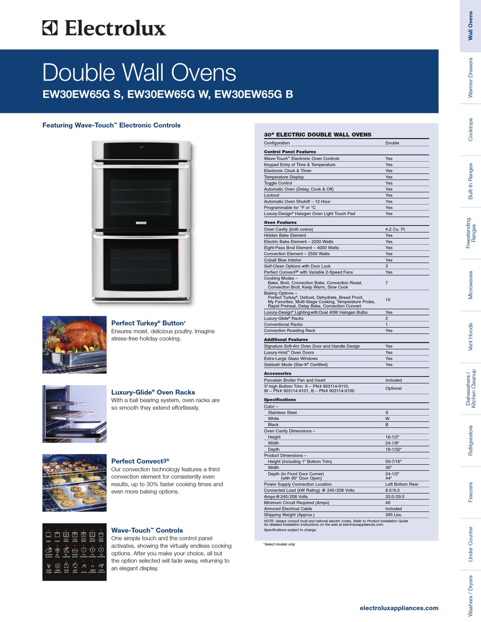 ELECTROLUX EW30EW55G OVEN SPECIFICATIONS ManualsLib