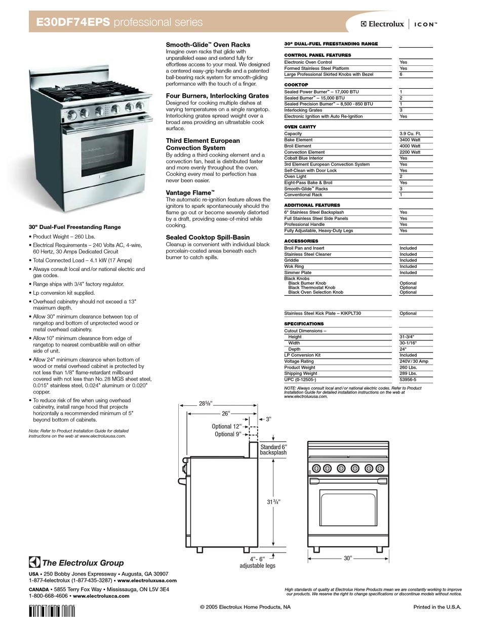 ELECTROLUX ICON E30DF74EPS SPECIFICATIONS Pdf Download ManualsLib