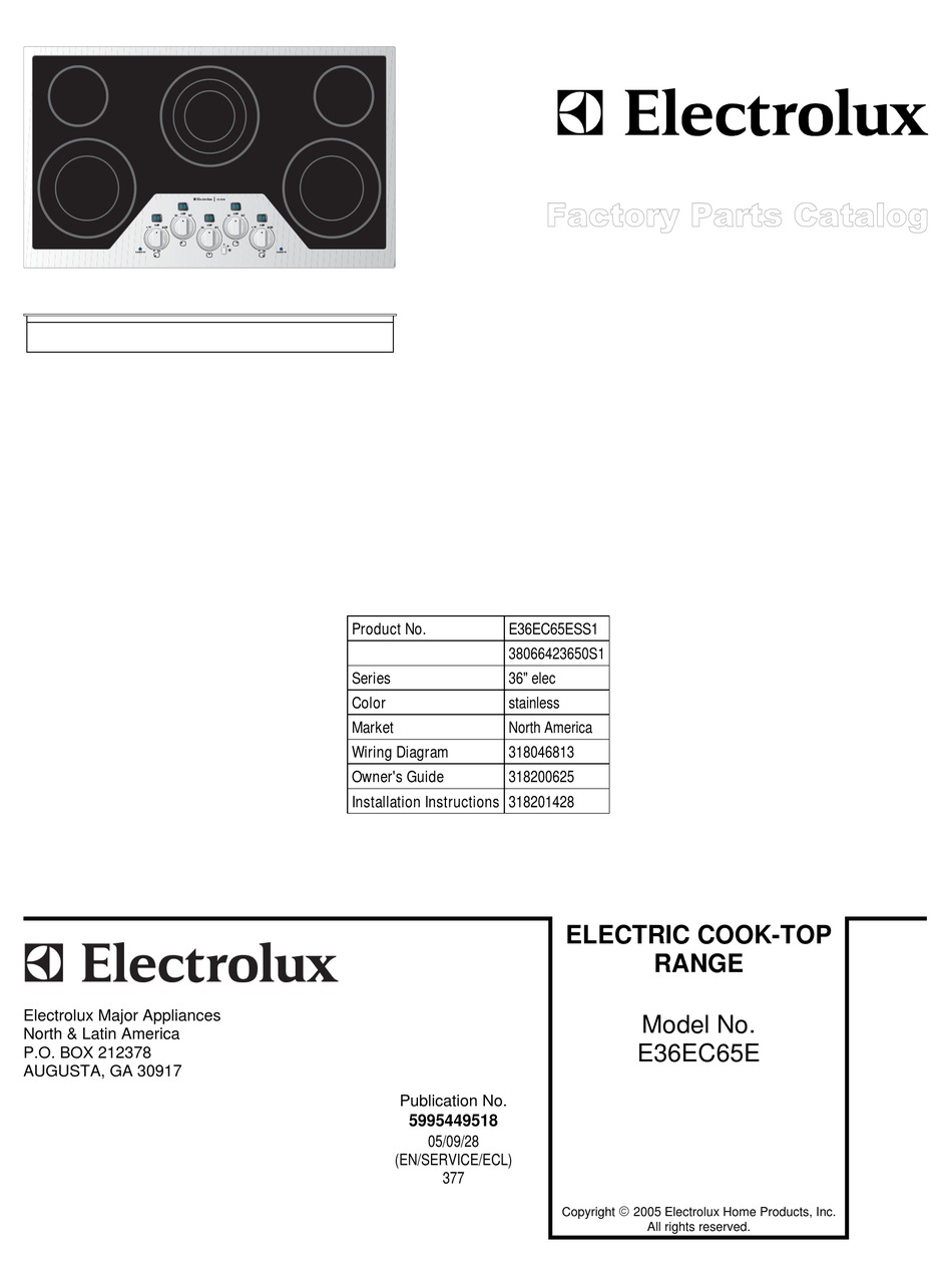 ELECTROLUX ICON DESIGNER E36EC65ESS FACTORY PARTS CATALOG Pdf Download