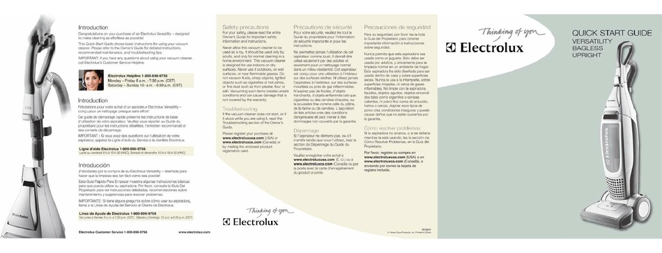 ELECTROLUX EL8502 QUICK START MANUAL Pdf Download | ManualsLib