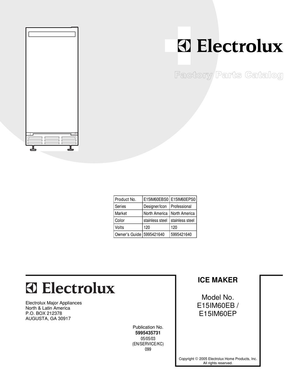 ELECTROLUX E15IM60EBS ICE MAKER PARTS CATALOG ManualsLib