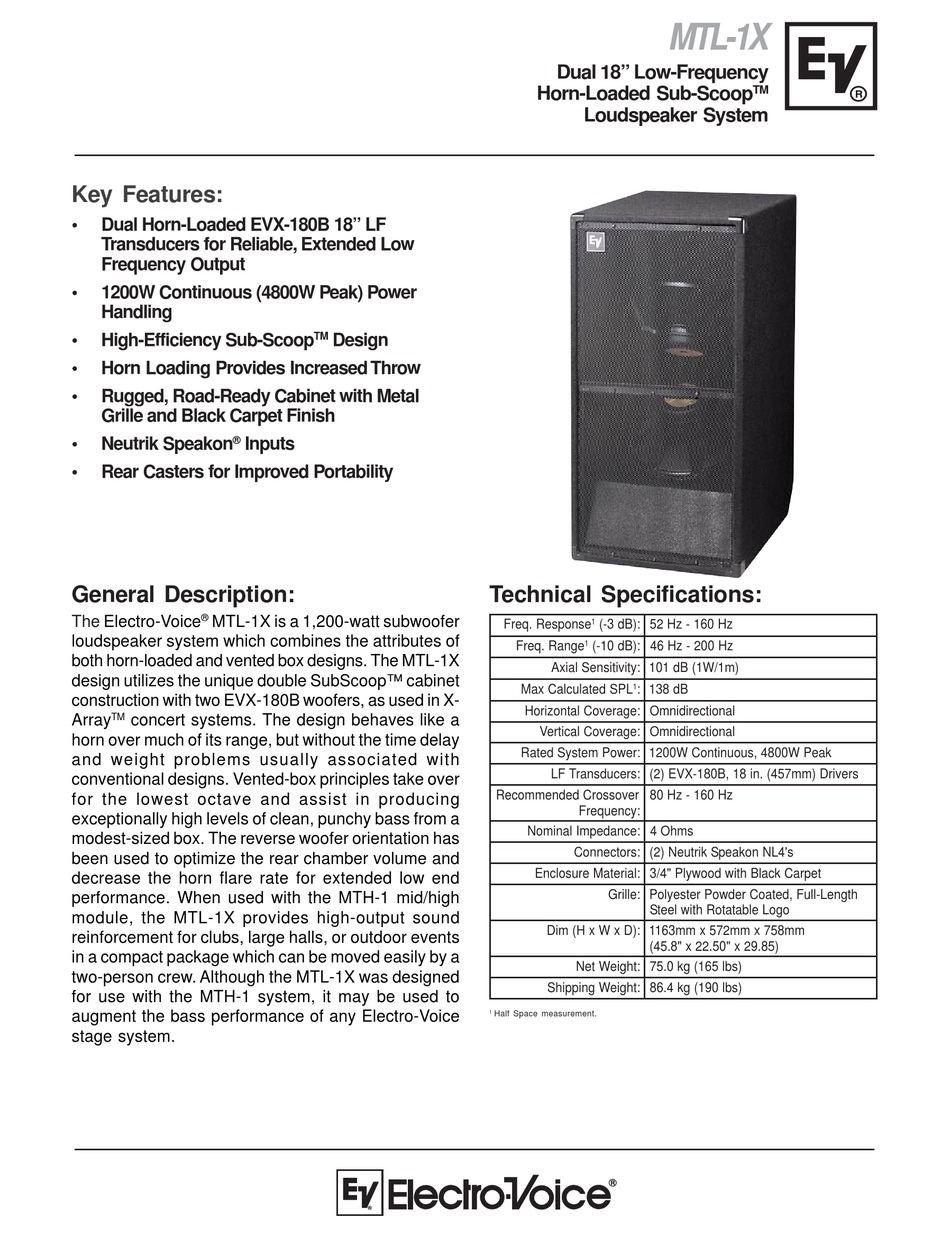 Ev mtl 1 x subwoofers Clearance