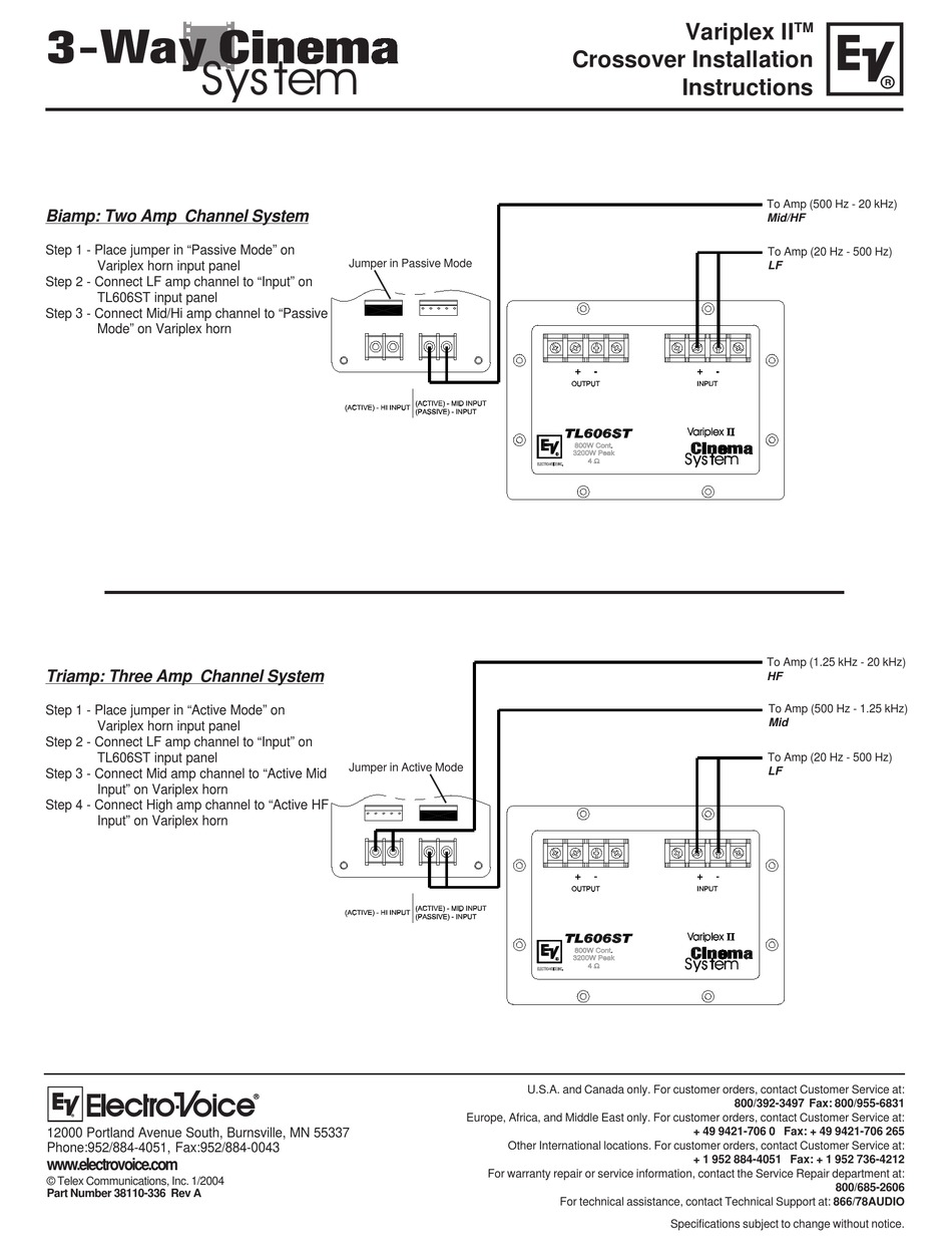 ELECTROVOICE VARIPLEX II CROSSOVER INSTALLATION INSTRUCTIONS ManualsLib