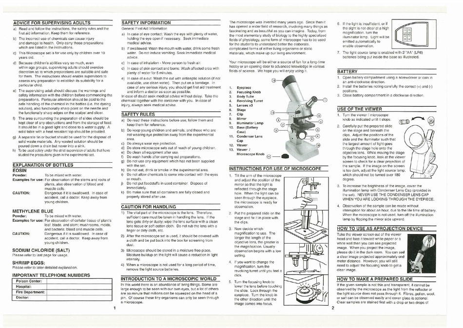 ELENCO ELECTRONICS EDU41009 MICROSCOPE INSTRUCTION MANUAL ManualsLib