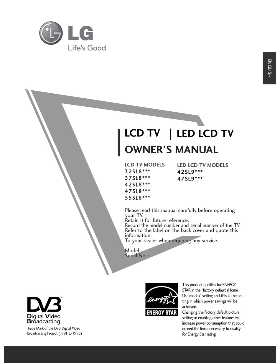 LG 32SL8000 LCD TV OWNER'S MANUAL | ManualsLib