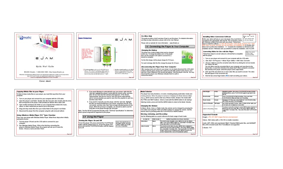 EMATIC EM144VID MP3 PLAYER QUICK START MANUAL ManualsLib