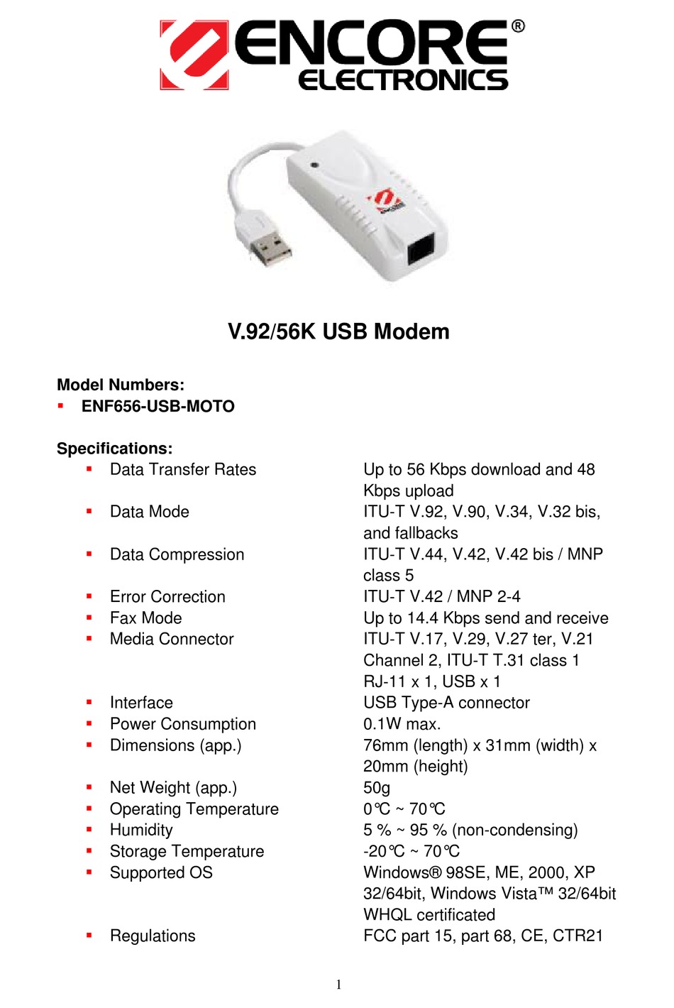 encore-enf656-usb-moto-modem-specifications-manualslib