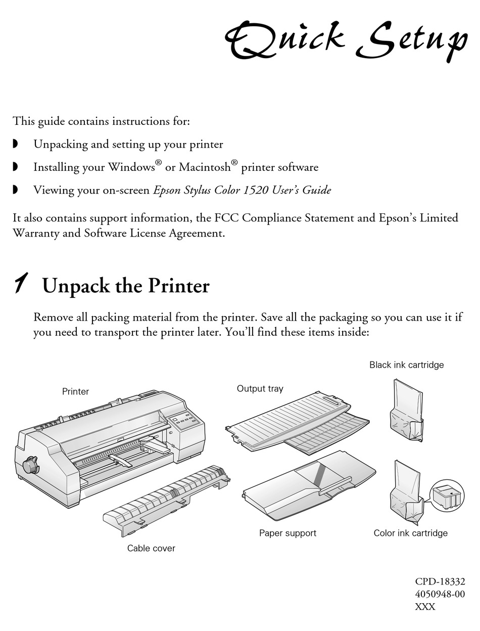 Epson Stylus 1520 Printer Quick Setup Manual Manualslib 5629