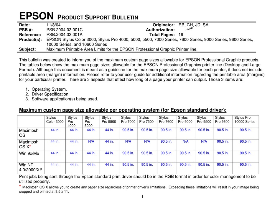 Epson Stylus Color 3000 Printer Product Support Bulletin Manualslib 2052