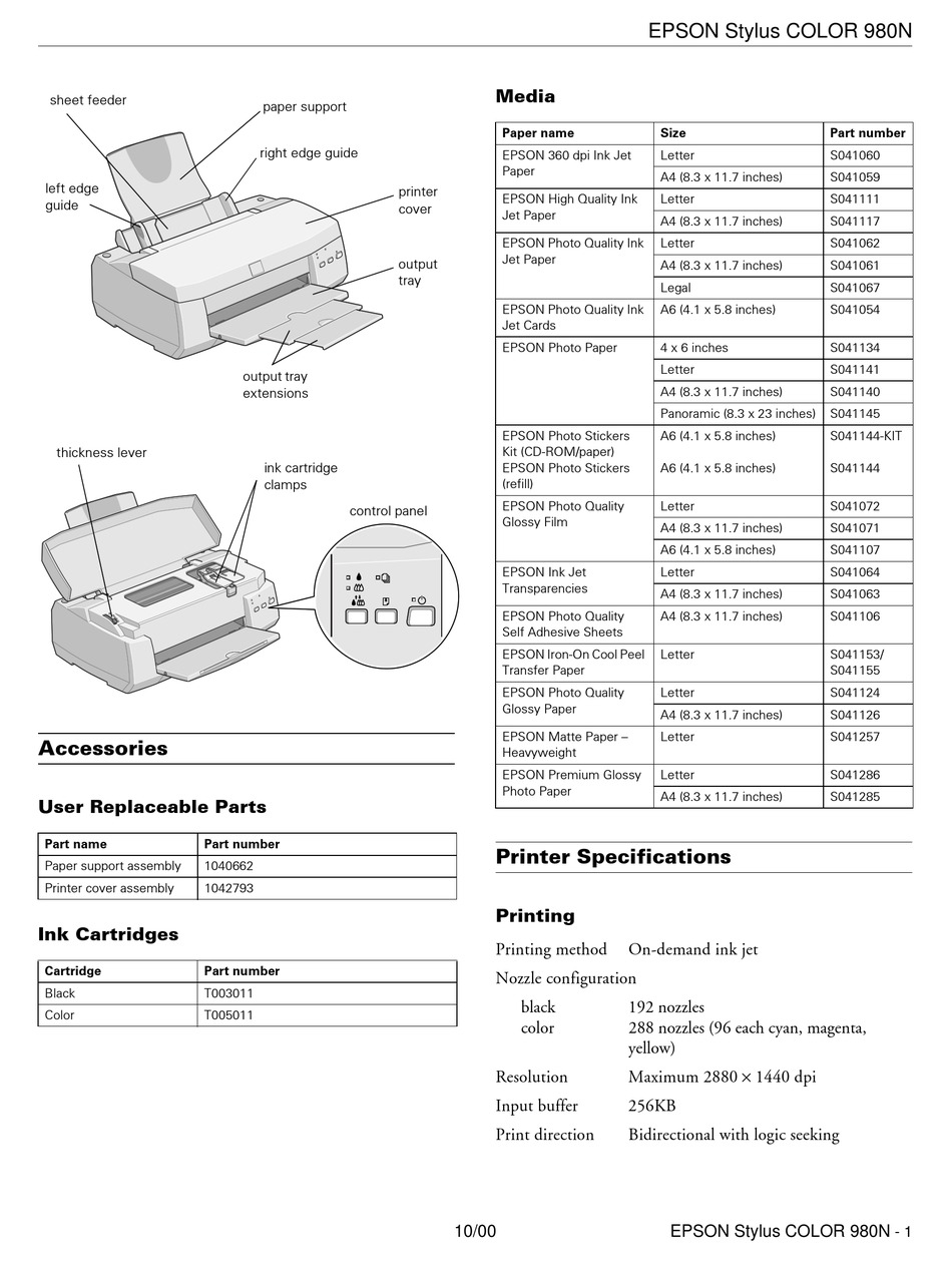 Epson Stylus Color 980n Printer Product Information Manual Manualslib 4992