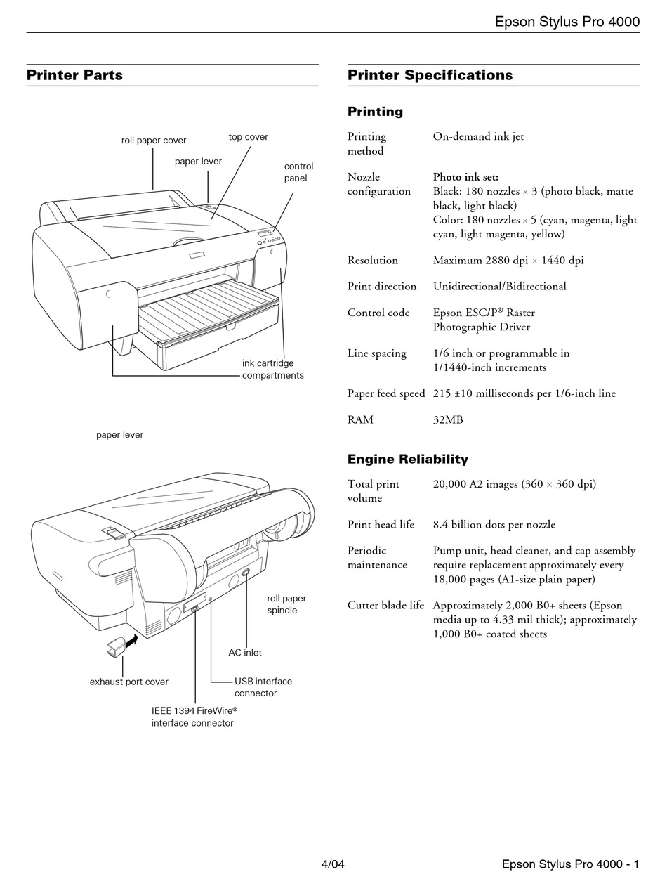 EPSON STYLUS PRO 4000 PRINTER PRODUCT INFORMATION ManualsLib