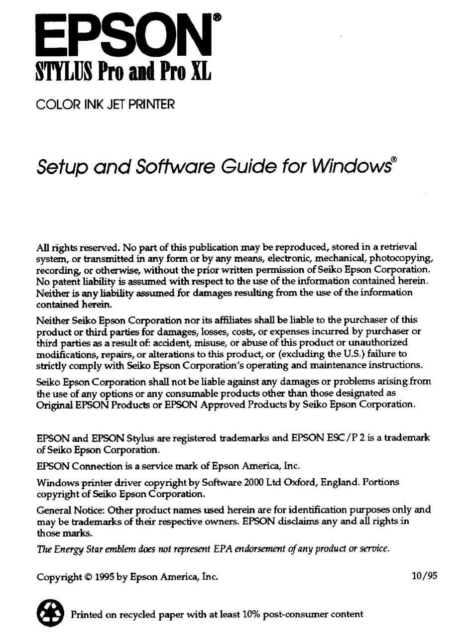 Epson Stylus Pro Original Printer Setup And Software Manual Manualslib 5412