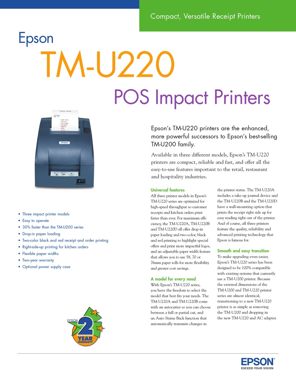 Epson Tm U220b Printer Specifications Manualslib 9485