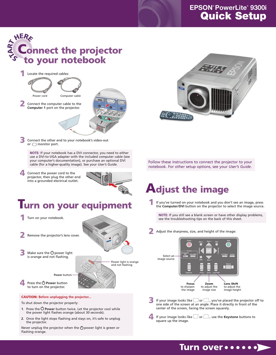 EPSON POWERLITE 9300I PROJECTOR QUICK SETUP ManualsLib