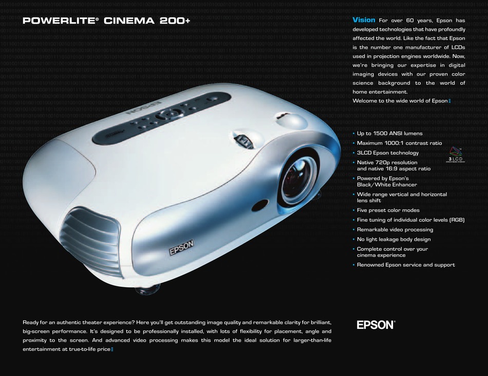 Epson Powerlite Cinema 200 Projector Specifications Manualslib 9388