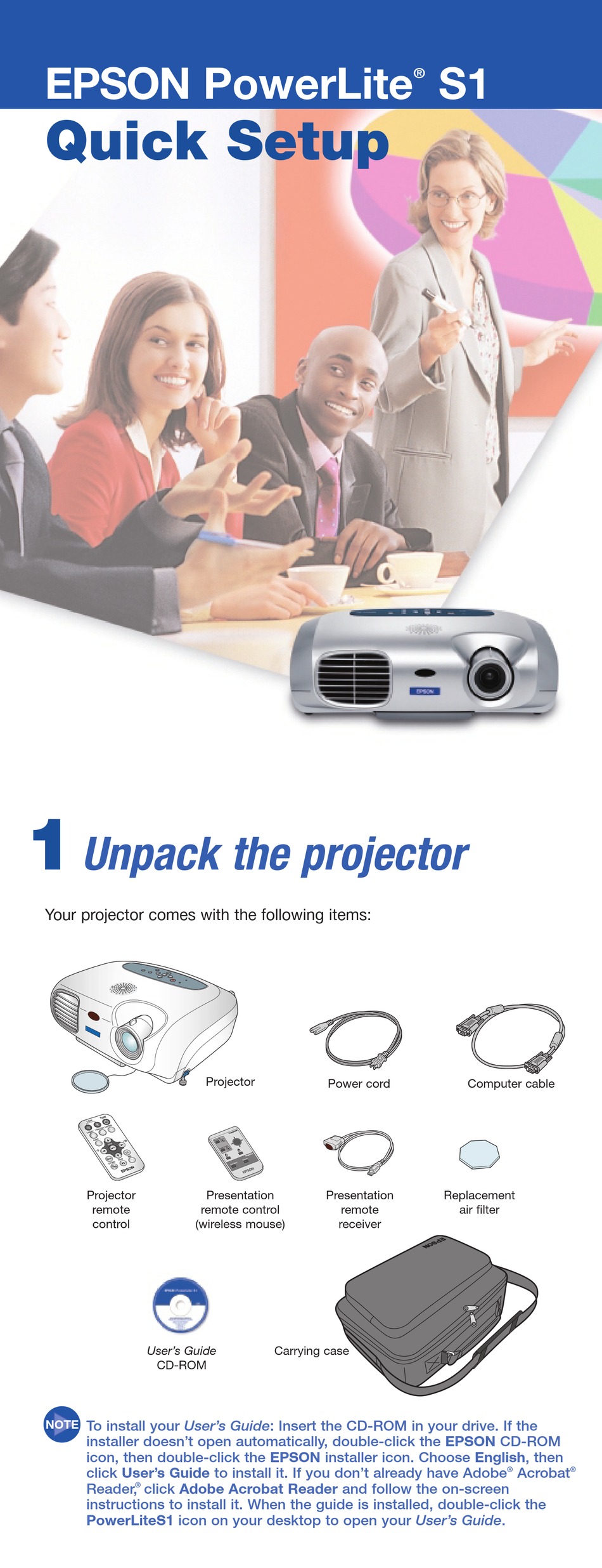 EPSON POWERLITE S1 PROJECTOR QUICK SETUP MANUAL ManualsLib