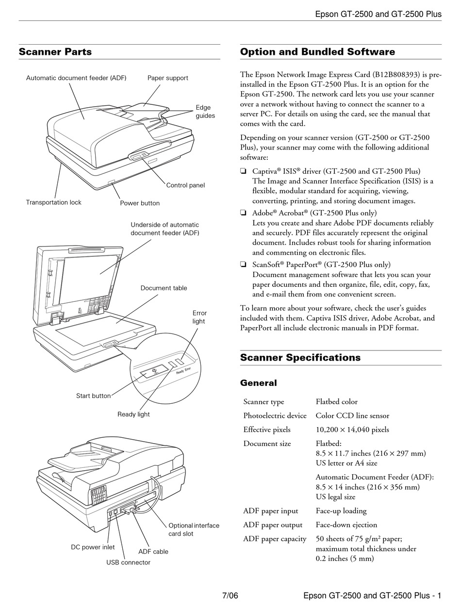Epson B11B181011 GT-2500 Document Scanner 