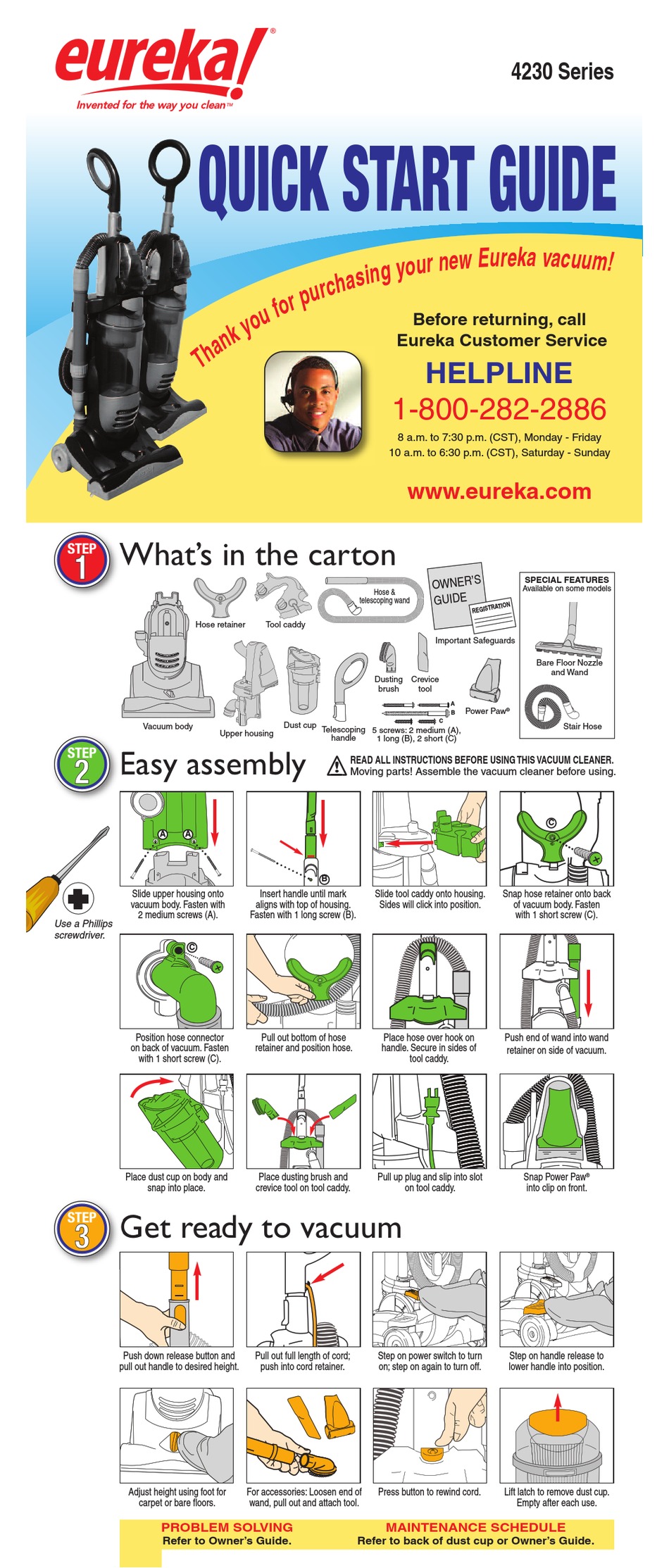 EUREKA 4235AZ VACUUM CLEANER QUICK START MANUAL ManualsLib