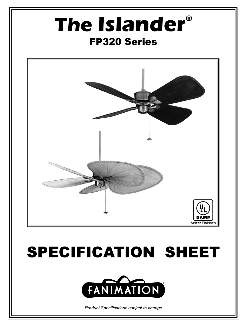 FANIMATION ISLANDER FP320 SERIES SPECIFICATION SHEET Pdf Download