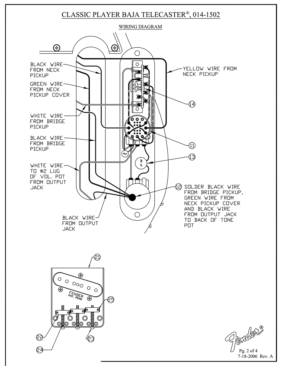 Fender Classic Player Baja Telecaster Wiring Diagram Pdf Download Manualslib