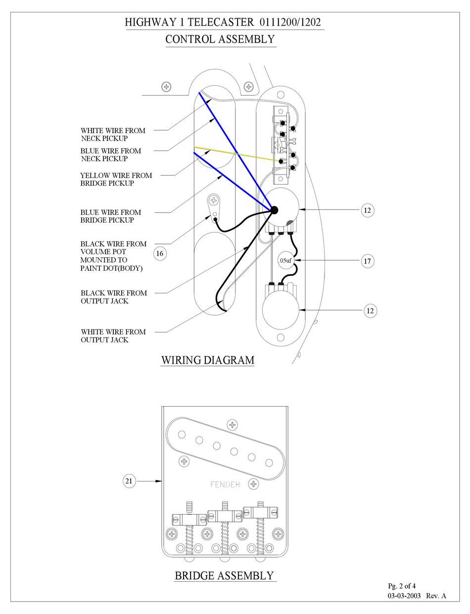 Fender Highway One Telecaster Wiring Diagram Pdf Download Manualslib