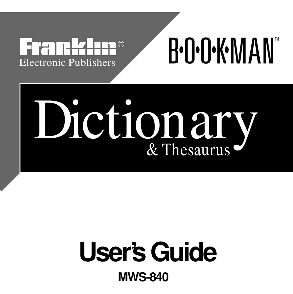 FRANKLIN BOOKMAN MWS840 ELECTRONIC DICTIONARY USER MANUAL ManualsLib