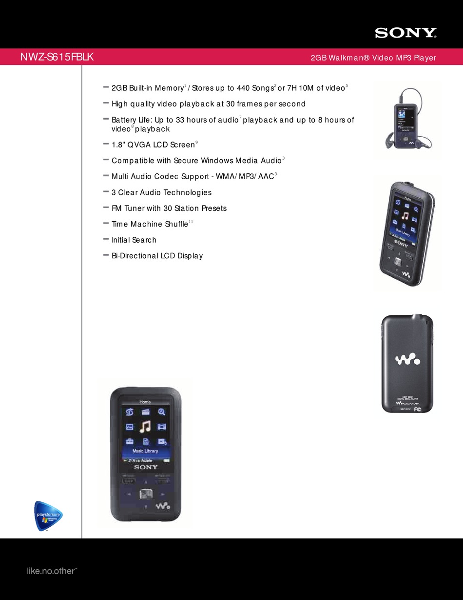 Sony Walkman Nwz S615fblk 