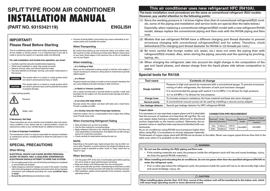 FRIEDRICH MW24C3F AIR CONDITIONER INSTALLATION MANUAL ManualsLib
