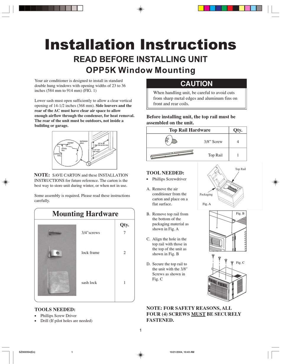 FRIGIDAIRE FAA050P7A AIR CONDITIONER INSTALLATION INSTRUCTIONS ManualsLib