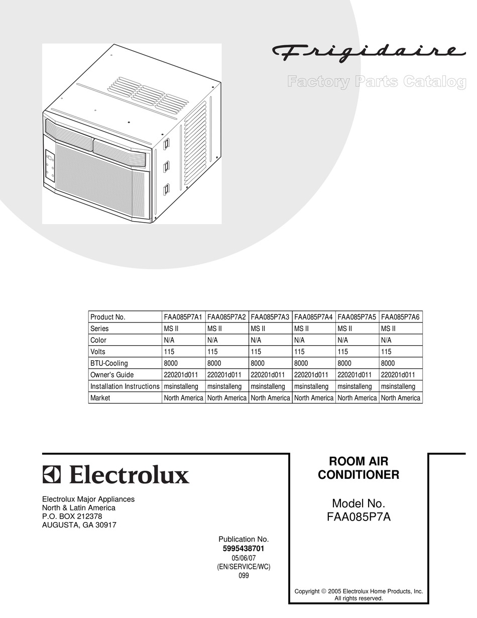 frigidaire faa085p7a