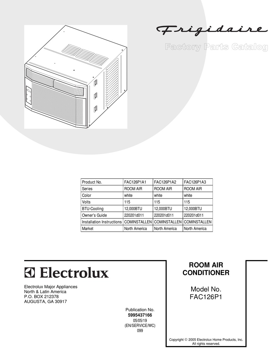 FRIGIDAIRE FAC126P1 AIR CONDITIONER FACTORY PARTS CATALOG | ManualsLib