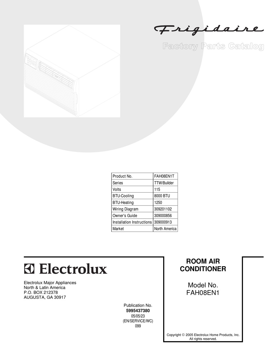 ELECTROLUX FAH08EN1 AIR CONDITIONER FACTORY PARTS CATALOG ManualsLib
