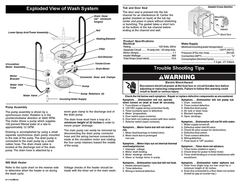 FRIGIDAIRE FDB10NRBB2 DISHWASHER SERVICE DATA SHEET ManualsLib