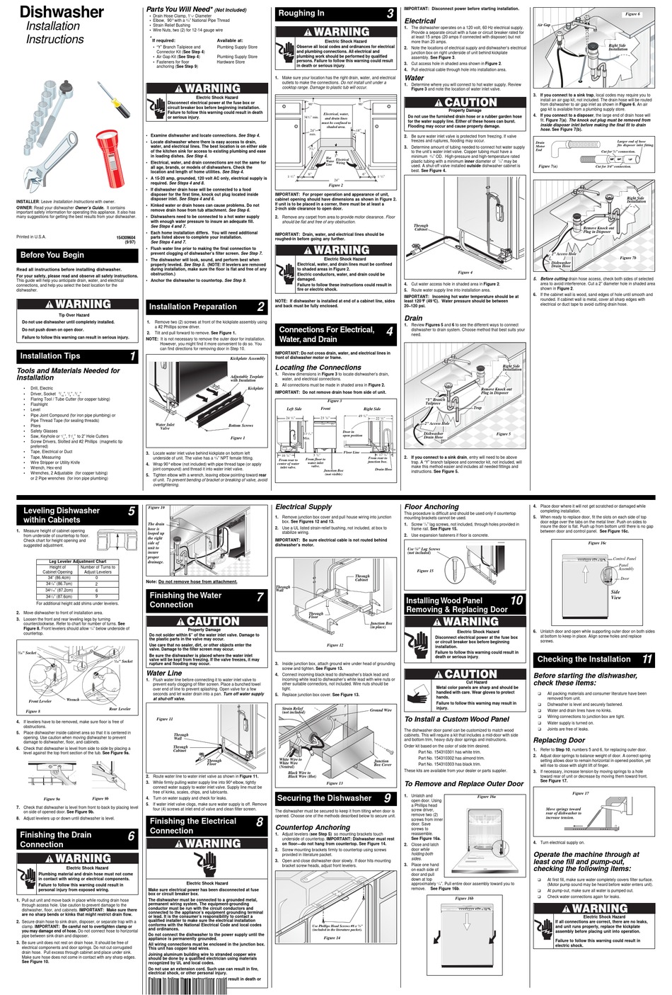 FRIGIDAIRE FDB989GFW2 DISHWASHER INSTALLATION INSTRUCTIONS ManualsLib
