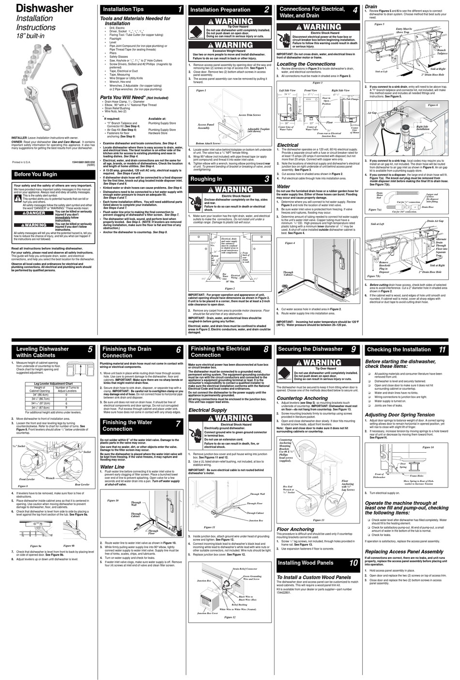 FRIGIDAIRE FDR252RBS2 DISHWASHER INSTALLATION INSTRUCTIONS ManualsLib