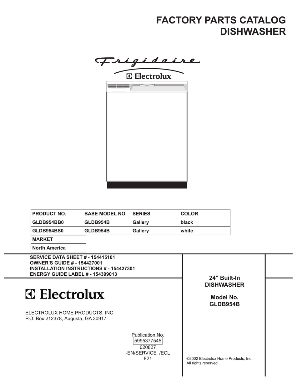 Frigidaire Gallery Gldb954b Factory Parts Catalog Pdf Download Manualslib