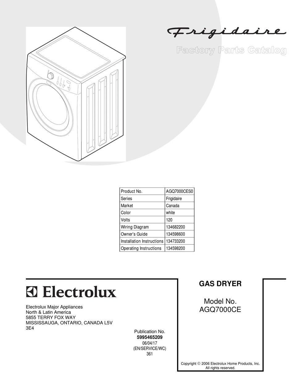 FRIGIDAIRE AGQ7000CE DRYER FACTORY PARTS CATALOG ManualsLib