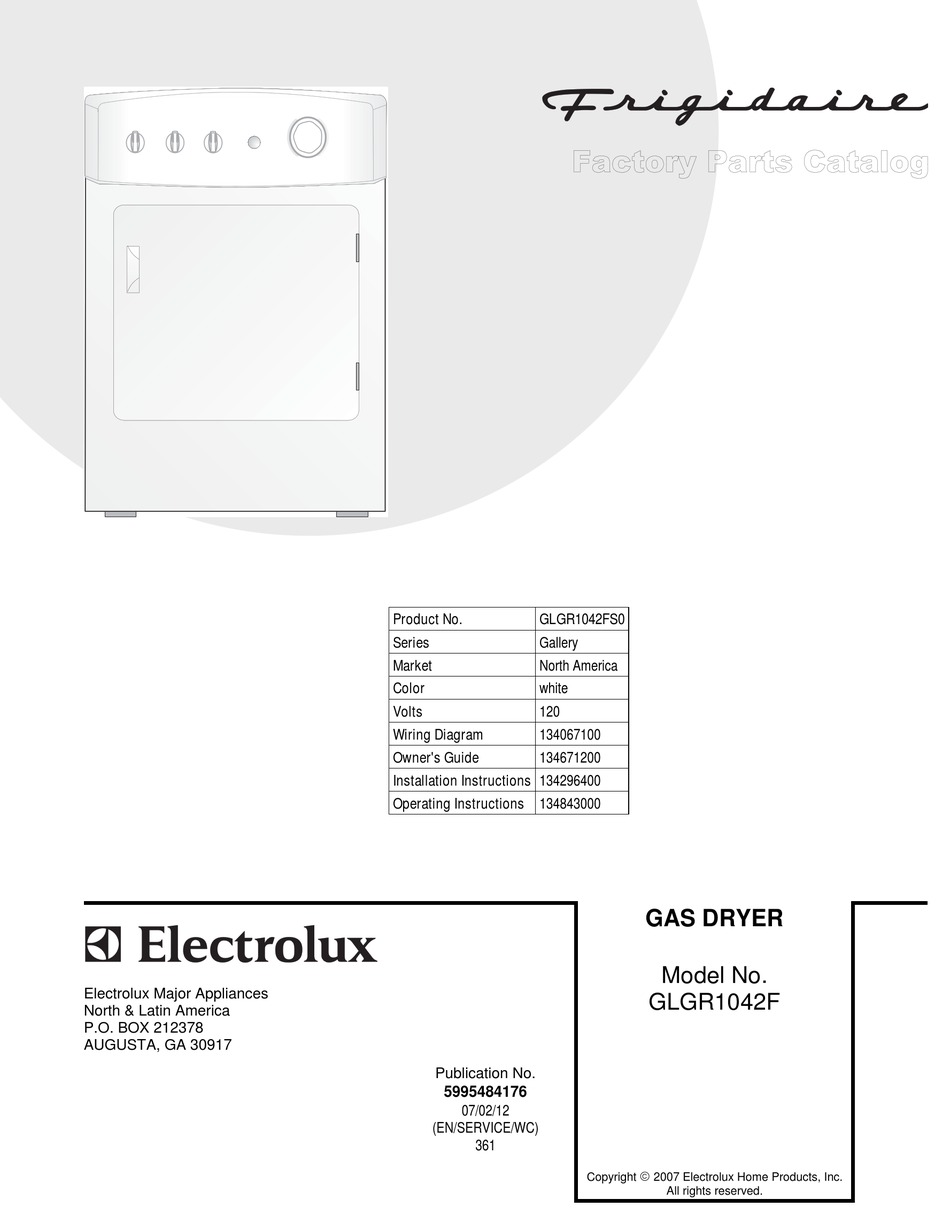 FRIGIDAIRE GLGR1042F DRYER FACTORY PARTS CATALOG ManualsLib