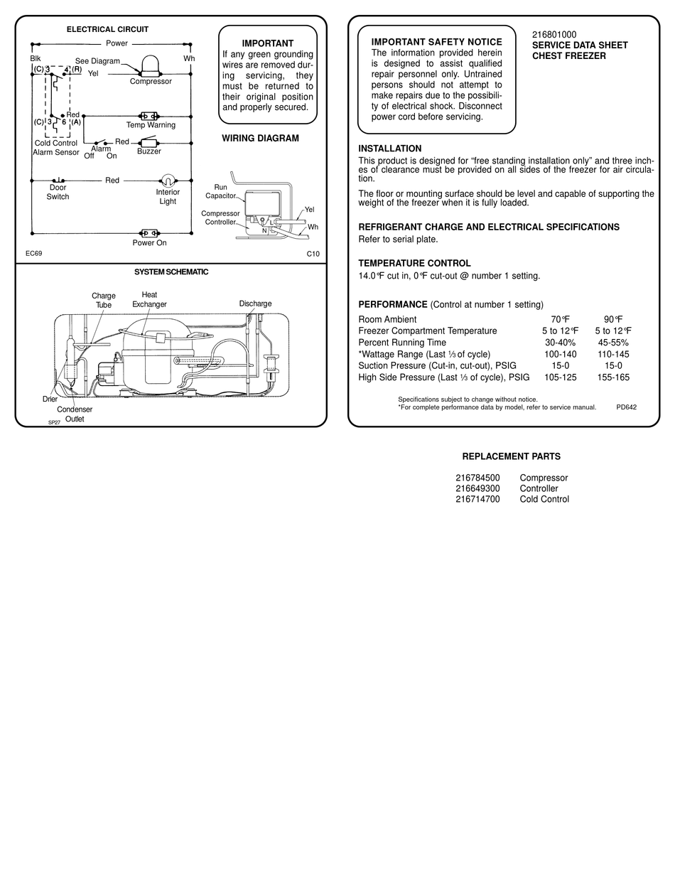 FRIGIDAIRE FFC18K1CW1 FREEZER SERVICE DATA SHEET | ManualsLib