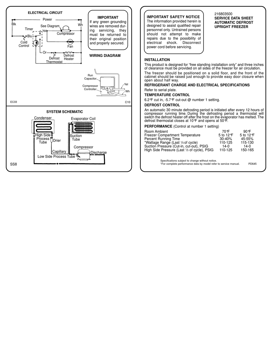 FRIGIDAIRE FFU11FK2AW2 SERVICE DATA SHEET Pdf Download | ManualsLib