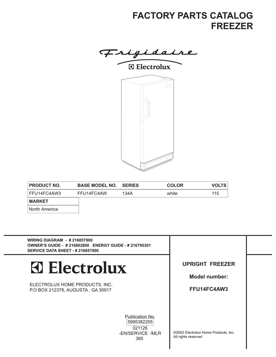 FRIGIDAIRE FFU14FC4AW3 FREEZER FACTORY PARTS CATALOG | ManualsLib