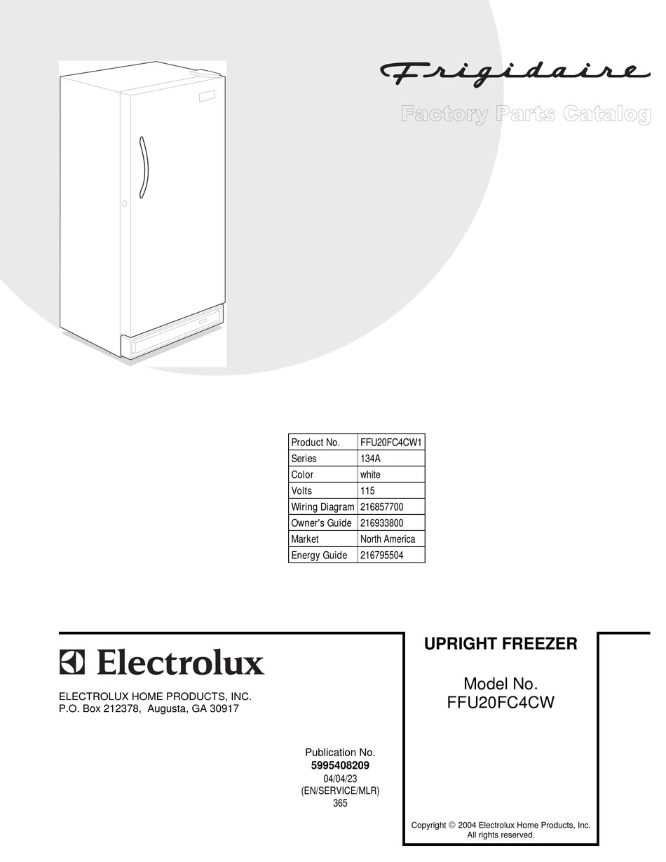 Frigidaire Ffu20fc4cw Factory Parts Catalog Pdf Download Manualslib