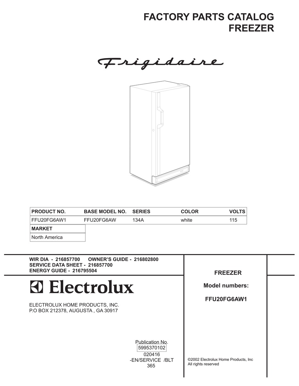 FRIGIDAIRE FFU20FG6AW1 FREEZER FACTORY PARTS CATALOG | ManualsLib